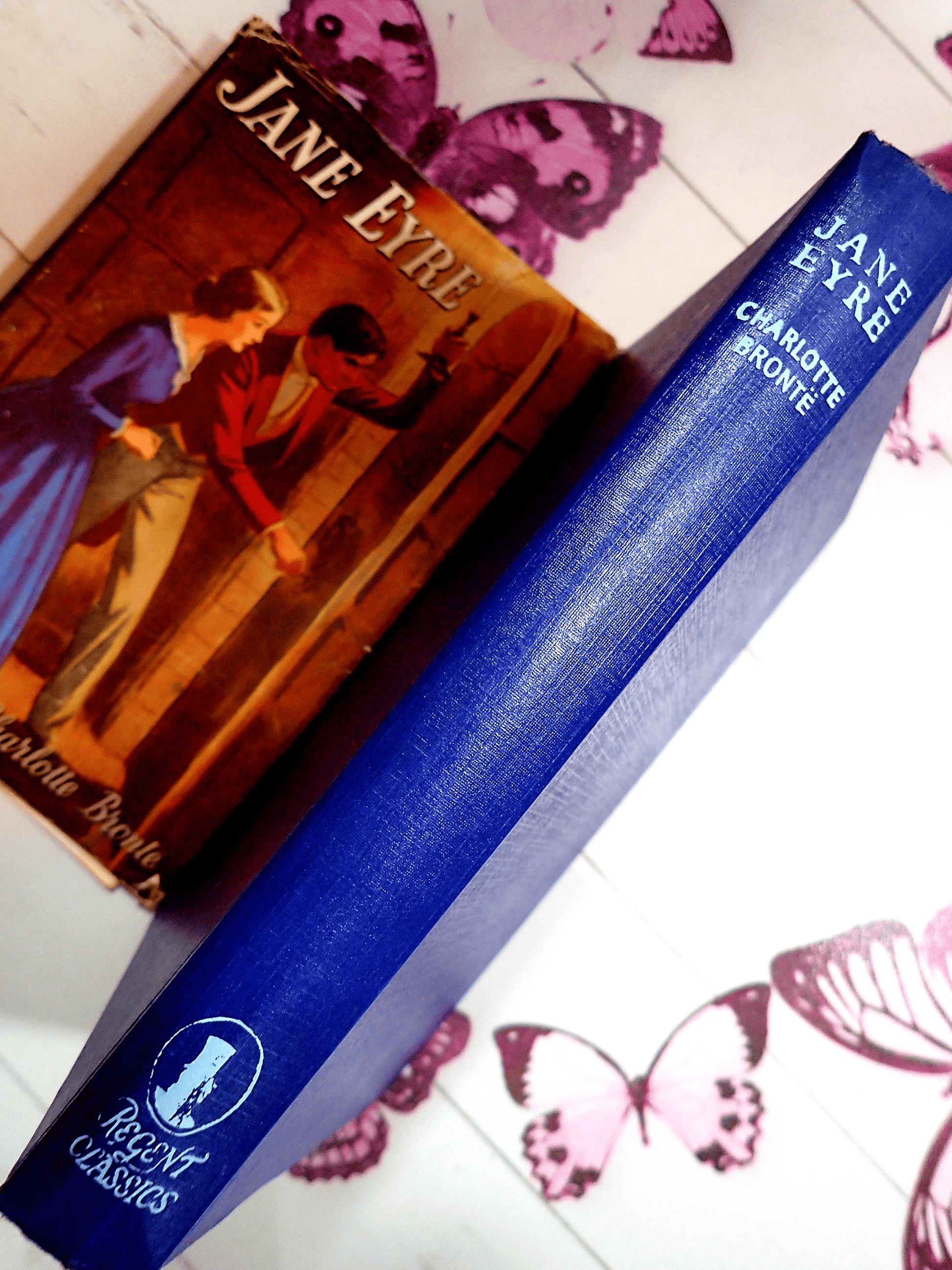Blue binding and spine with titles Jane Eyre Charlotte Bronte Regent Classics Vintage Hardback Book