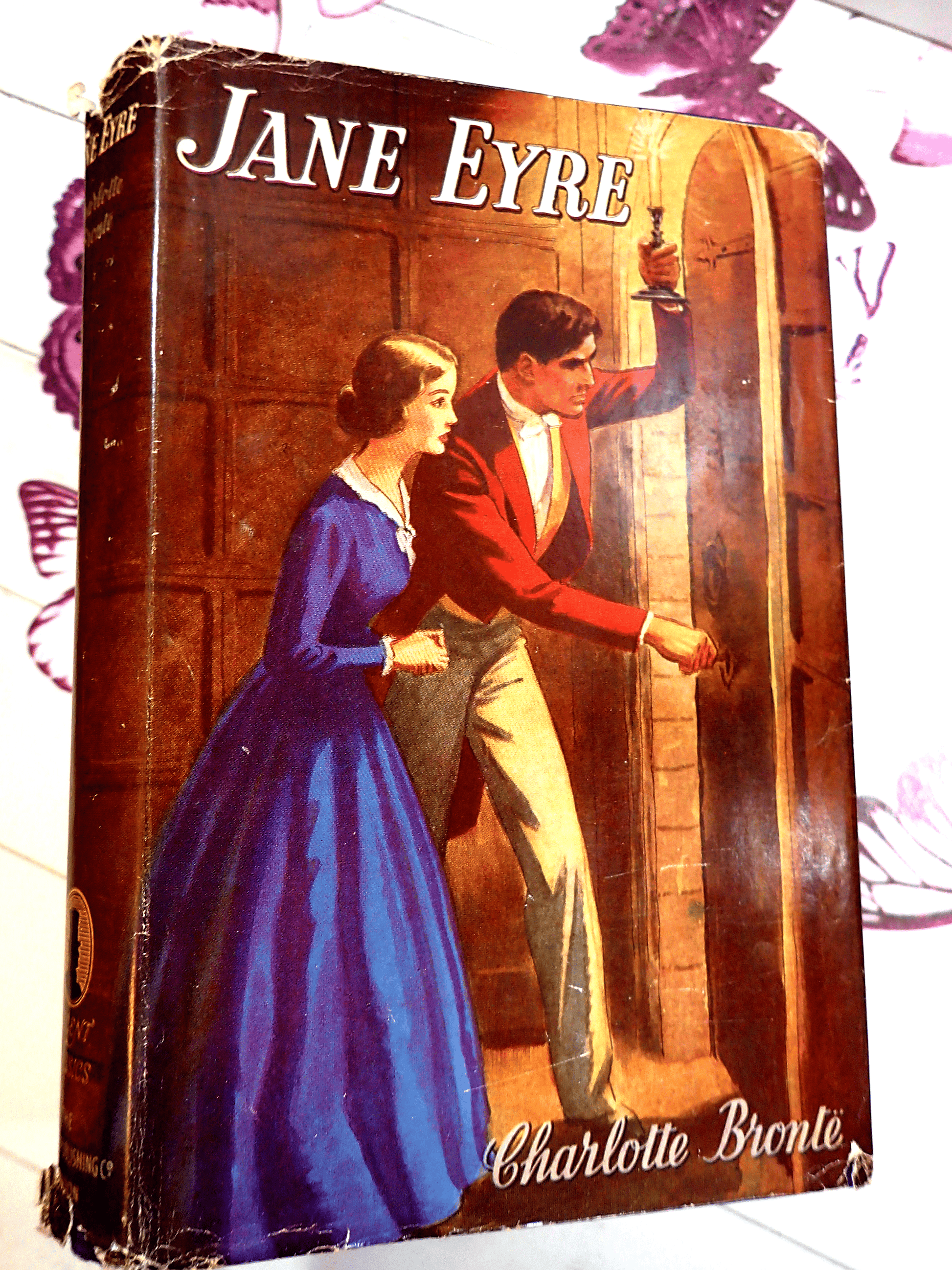 Front cover of Jane Eyre Charlotte Bronte Regent Classics Vintage Hardback Book showing Jane with Mr Rochester