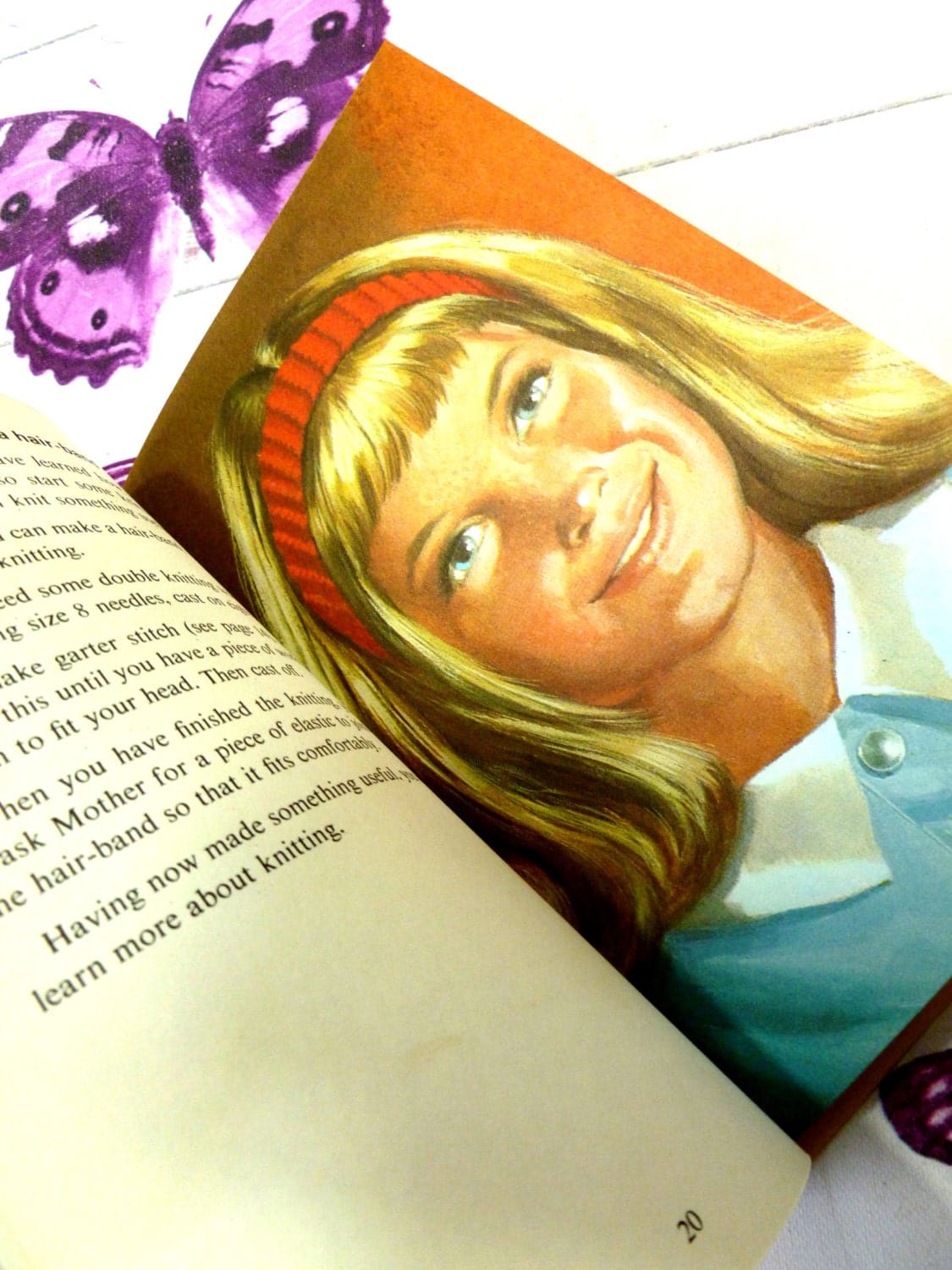 Girl in knitted headband vintage ladybird book
