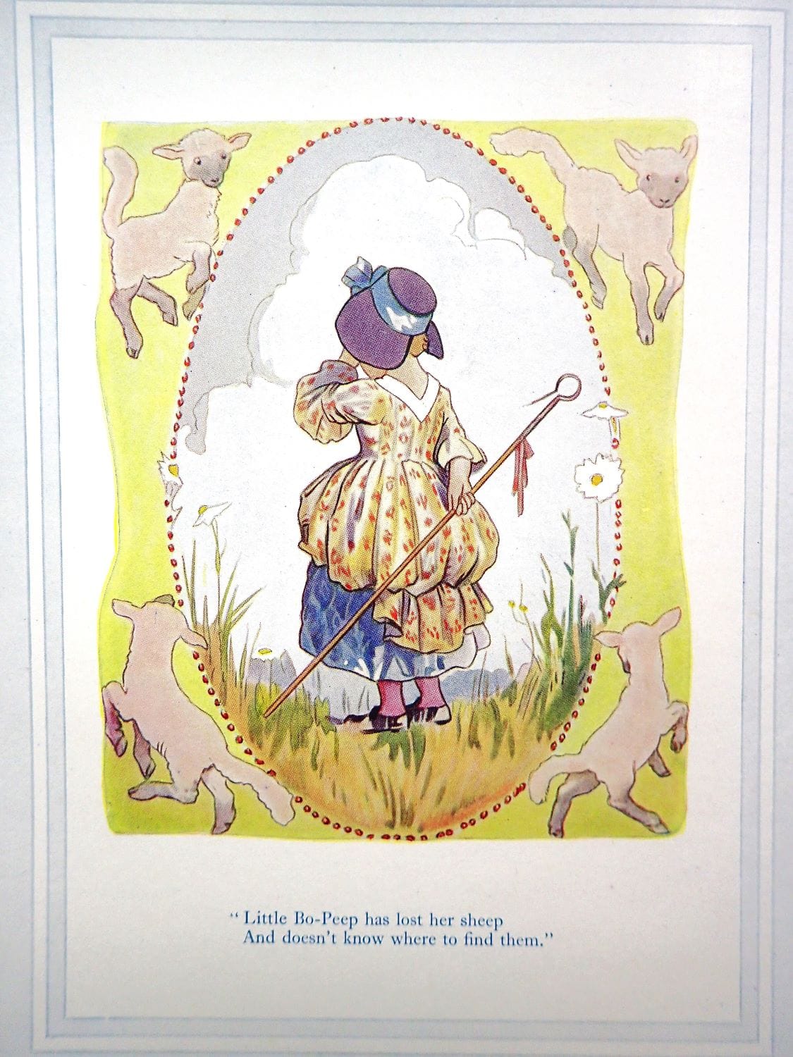 Illustration of Bo-peep inVintage Bedtime Stories Little Bo-Peep's Animal Stories Book Vintage Children's Book 1950's