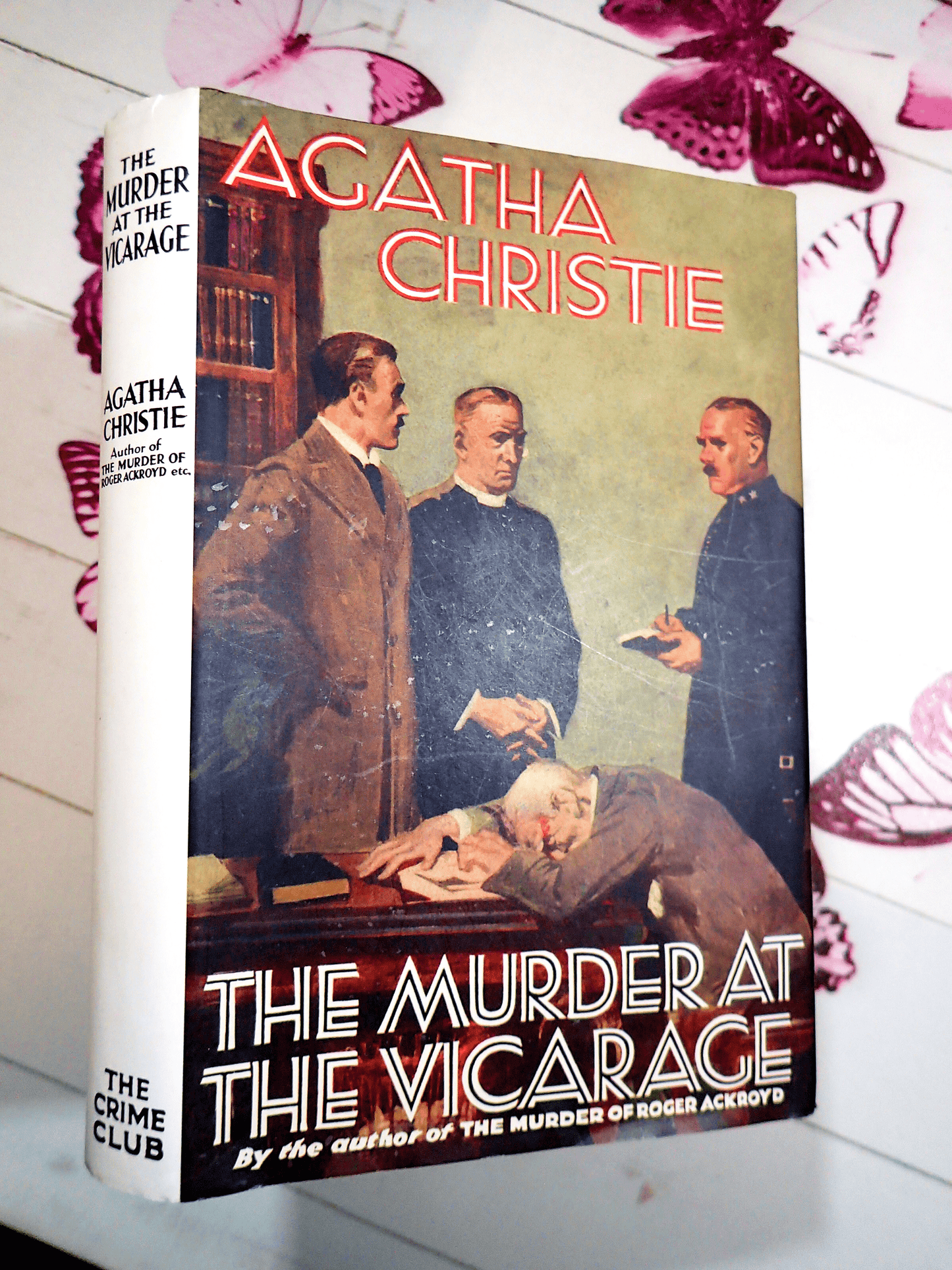 Spine and Jacket of Murder at the Vicarage Agatha Christie Hardback Facsimile Vintage Book