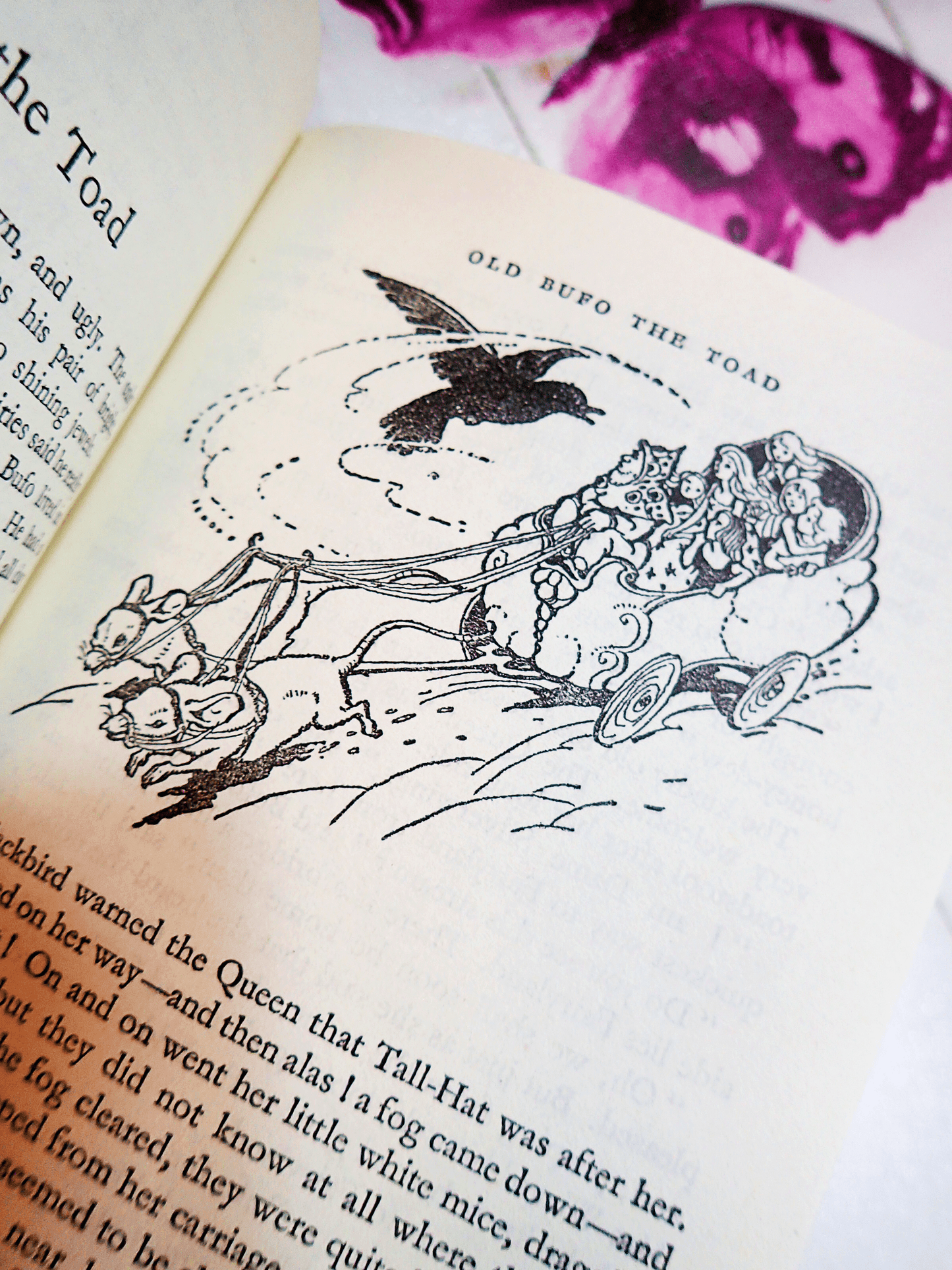Illustration from Enid Blyton's Round the Clock Stories Vintage Children's Book 1970's Bedtime Fairytales showing mice pulling a fairytale carriage.
