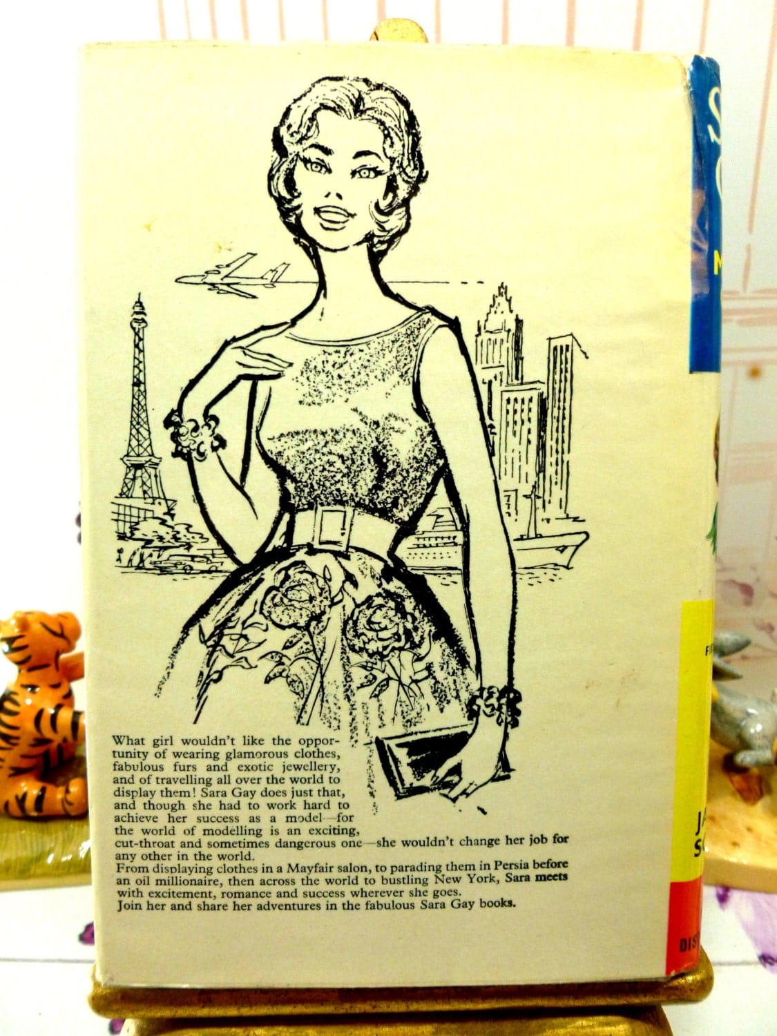 Back cover black and white illustration showing Sara Gay Model Girl Janey Scott Rare Vintage Hardback Fashion Story First Edition 1961