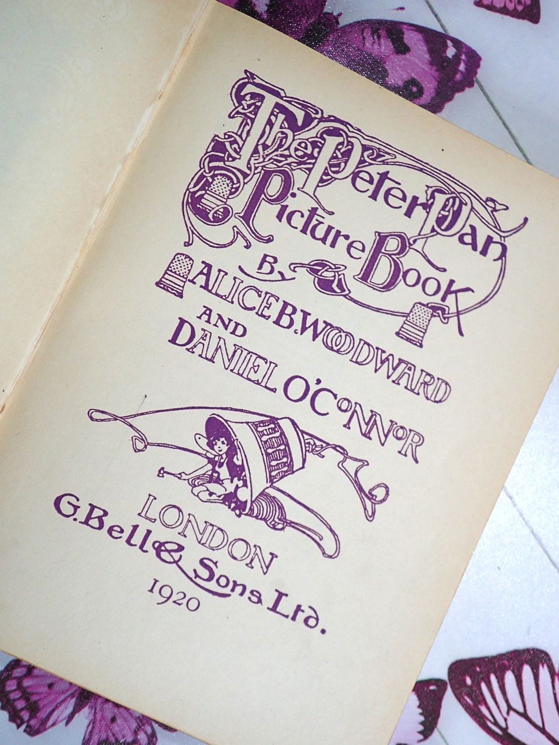 Title page of Antique Children's book by J.M. Barrie The Peter Pan Picture book