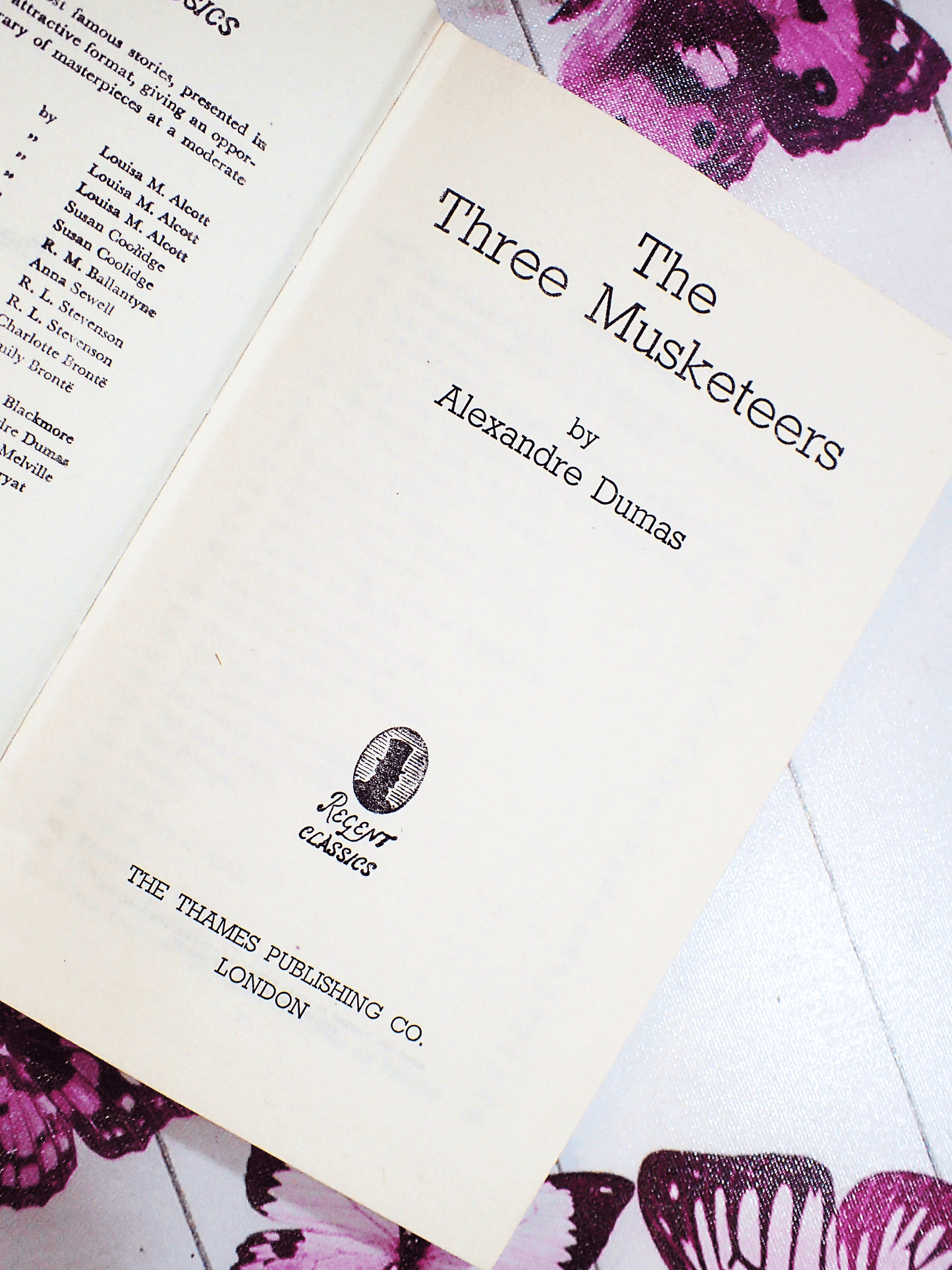 Pages of The Three Musketeers by Baroness Orczy Collectable Vintage Book Classic Novel showing titles and publishing info. 