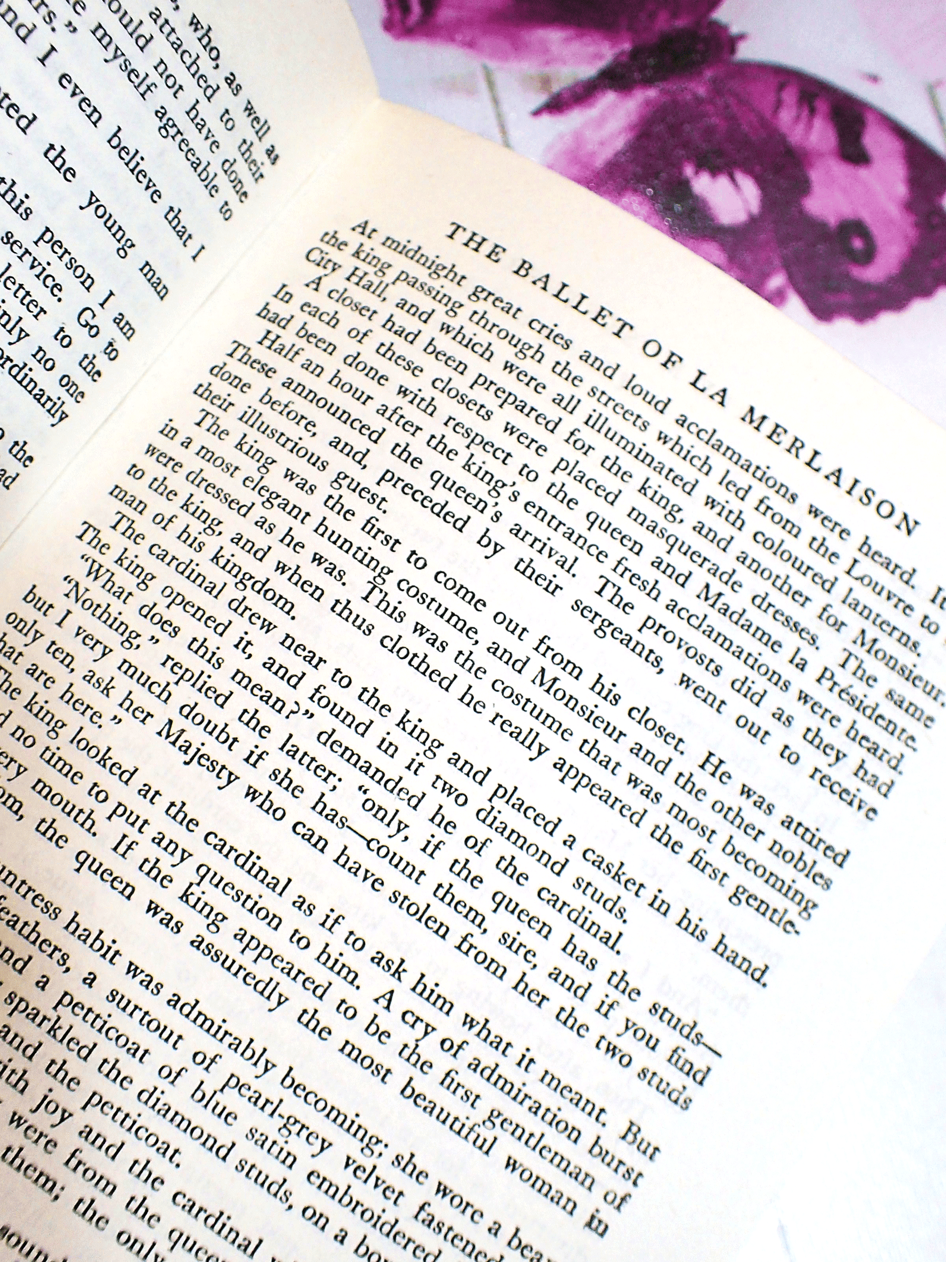 Page of The Three Musketeers by Baroness Orczy Collectable Vintage Book Classic Novel showing text: " At midnight cries and loud acclamations..."