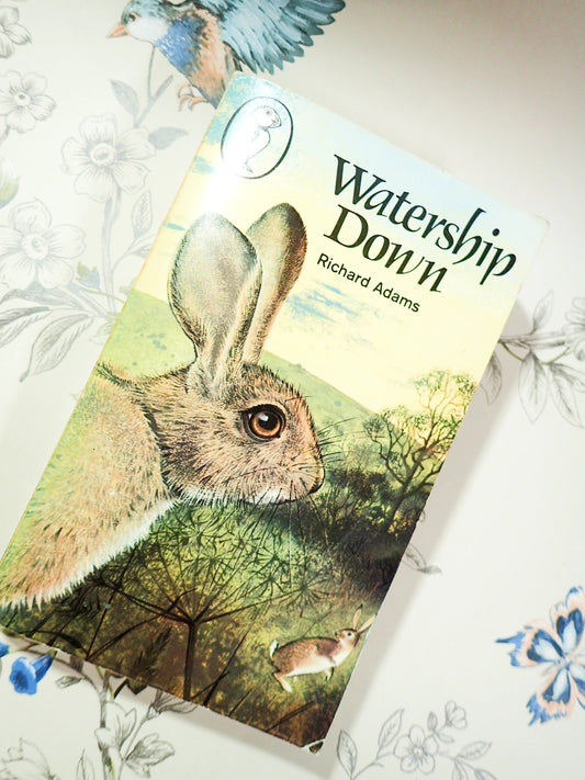 Front cover of Watership Down by Richard Adams Vintage 1970's Paperback with Pauline Baynes Illustration of Rabbits.