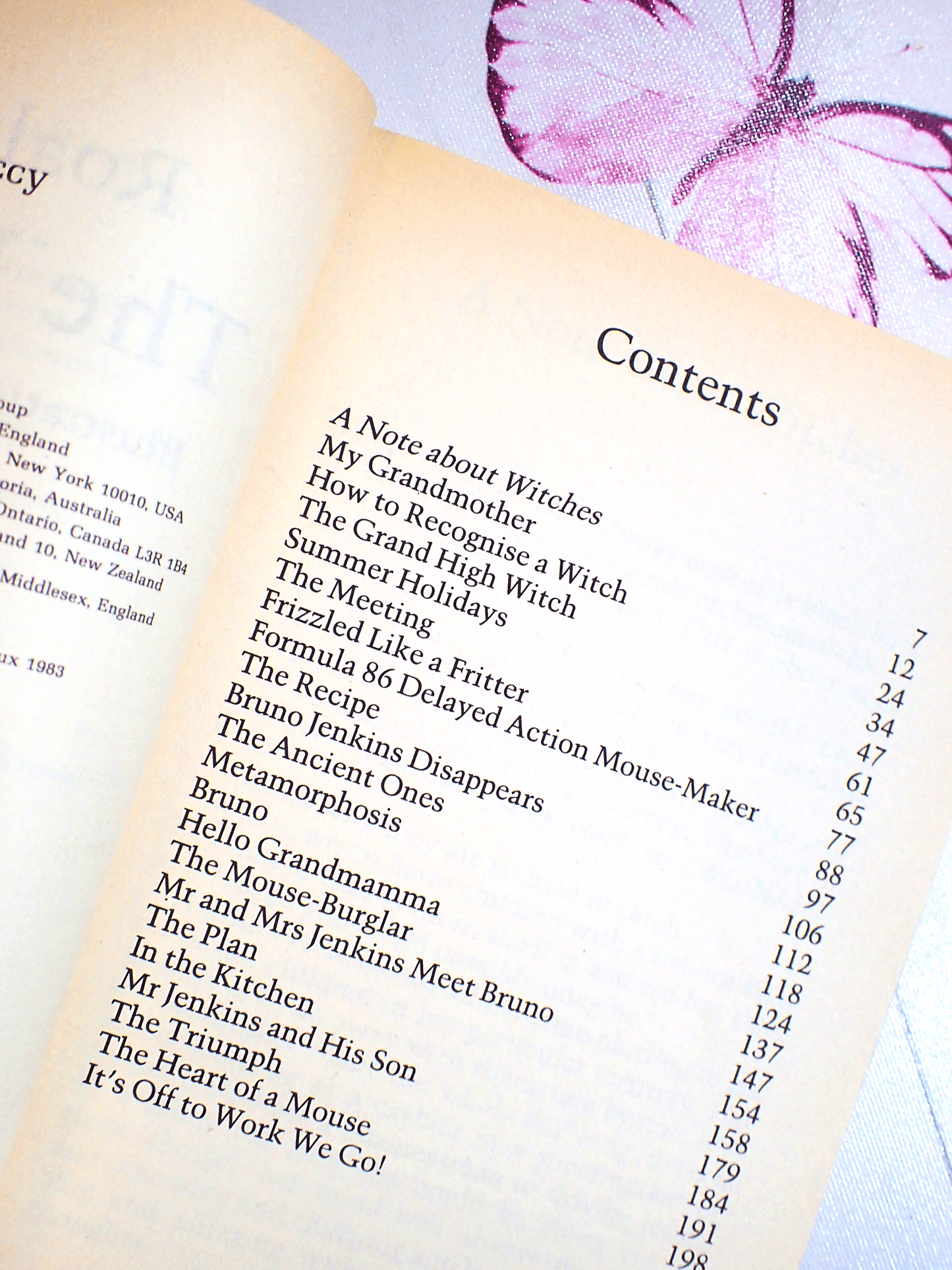 Page of Vintage Puffin Paperback Roald Dahl 'The Witches' showing 'Contents'.